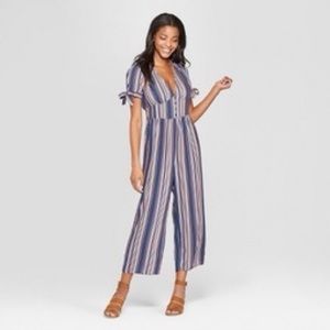Xhilaration Striped Short Sleeve V Neck Jumpsuit S